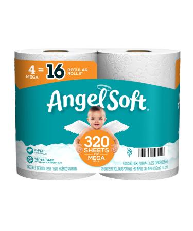 Angel Soft Toilet Paper, 4 Mega Rolls  16 Regular Rolls, 2-Ply Bath Tissue
