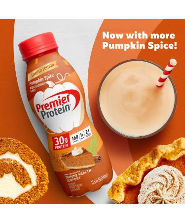 Premier Protein Shake Pumpkin Spice 12 Pack - 30g Protein, 1g Sugar, 24 Vitamins, Immune Support - 138 Fl Oz - Buy Online on GoSupps.com