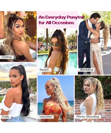 REECHO 24" Ponytail Extension - Claw Clip In Long Curly Wavy Ponytail for Women - Medium Blonde with Highlights - Buy Online on GoSupps.com