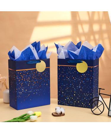 SUNCOLOR 2 Pack 13" Large Gift Bags for Fathers Day Birthdays Day Gift Bags With Tissue Paper Blue White - Buy Online on GoSupps.com