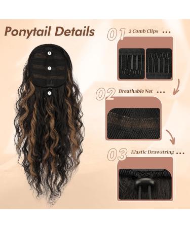 Feshfen Clip In Ponytail Hair Extension - 45cm Synthetic Wavy Braids in Black & Caramel Brown - Perfect for Women - Buy Online on GoSupps.com