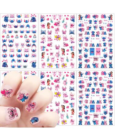 6 Sheets Lilo and Stitch Nail Art Stickers Decals 6 Sheets Cute Nail Stickers 3D Self-Adhesive Cartoon Design Nail Decals Cute Nail Art Charm Kawaii Anime Nail Decals for Women DIY Nail Decoration A-4