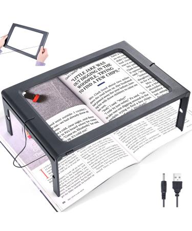 Magnifying Glass for Reading, 3X Large Lighted Magnifying Glass with 12 LED Lights, 2 Power Supply Modes for Evenly Lit Reading Area, Foldable Magnifier for Hands Free Reading, Low Vision and Seniors Black