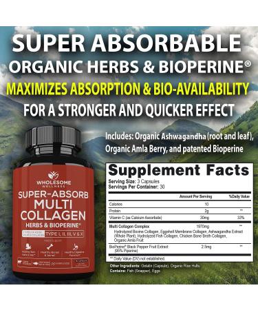 Wholesome Super-Absorb Multi Collagen Pills - 90 Capsules for Skin  Joint & Hair Health - Buy Online on GoSupps.com