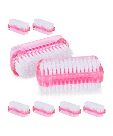 Relaxdays nail brush set of 8 double-sided hand brush with hard bristles plastic HBT: 3.5 x 8.5 x 3.5 cm pink