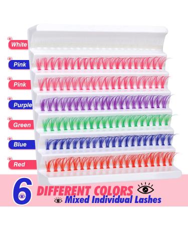Yawamica Colored D Curl Lash Clusters - 140pcs, 6 Mixed Colors, 14mm DIY Extensions - Buy Online on GoSupps.com