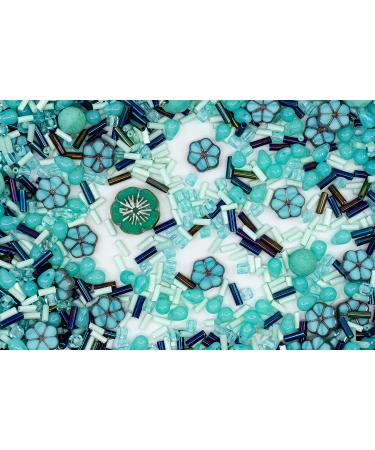2.3 oz Czech Bohemia Glass Pressed Beads Mix - Turquoise Green Copper Crystal Silver - Handmade - Buy Online on GoSupps.com