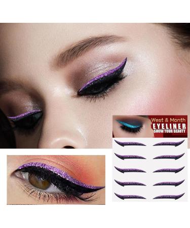 Sticker Eyeliner Glitter Instant -Adhesive Eyeliner Stencil Sparkle 5 Pairs Makeup Eyeliner Stickers Sticker Eyeliner for Eye Makeup Tool Eyeliner Tool Pochy Purple (Five Pairs) - Buy Online on GoSupps.com