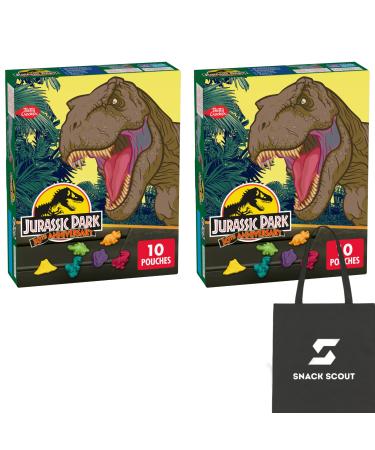 Jurassic World Fruit Flavored Snacks Treat Pouches 0.8 oz 10 ct (Pack of 2) Bundle with Snack Scout Lunch Bag