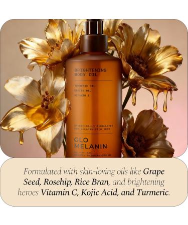 Glo Melanin Brightening Body Oil Topical Moisturizer with Vitamin C, Kojic Acid & Turmeric Lightweight Hydrating Cosmetic Oil for Melanin-Rich Skin (8 oz / 230 ml) - Buy Online on GoSupps.com