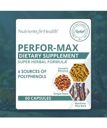 Rawleigh Perfor-Max 60 Capsules: Herbal Supplement with 6 Sources of Polyphenols Like Grape Seed Pine Bark Turmeric Green Tea Hawthorn & Rosemary Extracts for Heart Health & Immunity Gluten Free - Buy Online on GoSupps.com