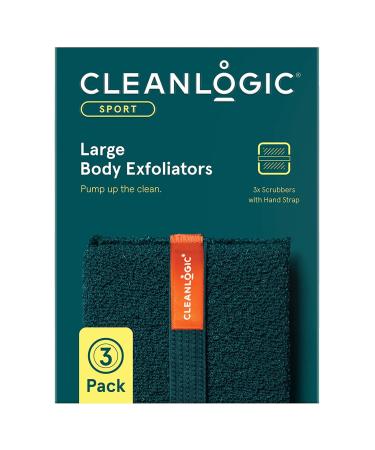 Cleanlogic Sport Exfoliating Body Scrubber Large Exfoliator Tool for Athletes Daily Skincare Routine for Smooth Clean Skin Assorted Colors 3 Count Value Pack