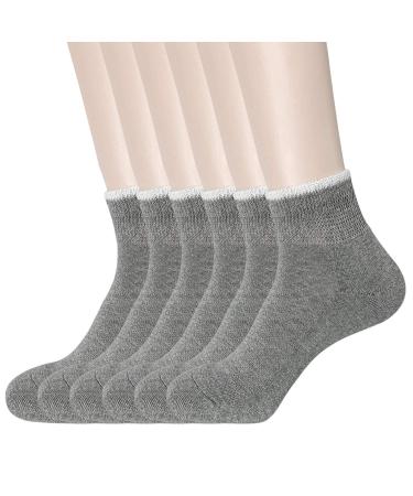KONY Women's Cushioned Diabetic Socks 6 Pairs - Non-Binding Wide Top Loose Cotton Ankle Socks Size 6-9 Medium Grey - 6 Pairs