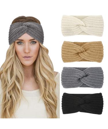 4 Pieces Headband Ladies Winter Knitted Women Hairbands Wide Ear Warmers Crochet Elastic Hair Accessories Plain 1 - Buy Online on GoSupps.com