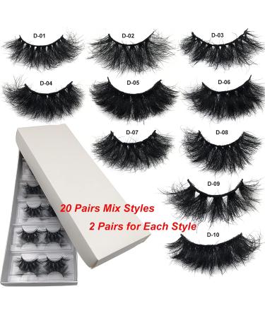 Wholesale 25mm Fluffy 3D Eyelashes - Dramatic Long & Thick Nerz - 20 Pairs Mixed Styles - Buy Online on GoSupps.com