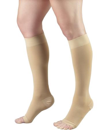 Truform 15-20 mmHg Compression Stockings for Men and Women - Knee High Open Toe - Beige, Large - 1 Pair - Buy Online on GoSupps.com
