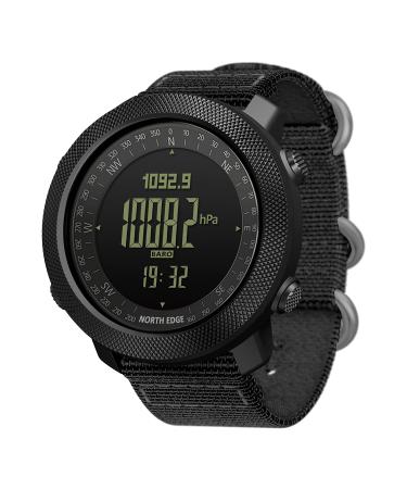 North Edge Apache Tactical Sports Watches for Men Outdoor Survival Military Compass Rock Solid Digital Watches with Durable Band, Steps Tracker Pedometer Calories (Black)
