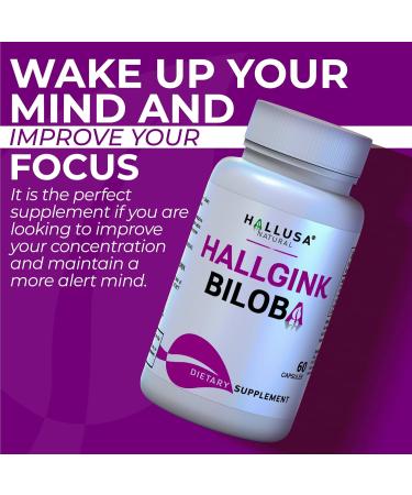 HALLGINK BILOBA Ginkgo Biloba Capsules 120 mg Brain Supplement for Memory Focus & Mental Clarity Natural Cognitive Support 60 Capsules Hallusa Natural - Buy Online on GoSupps.com