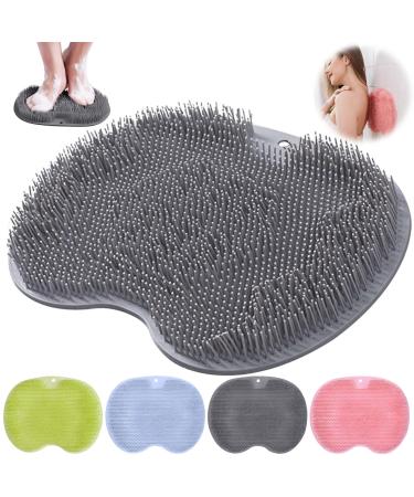Mecctuck foot Massage device back scrubber for shower non -slip silicone massage pad massage device for feet back scratch foot washing mat for shower back brush with suction cup for soothing gray