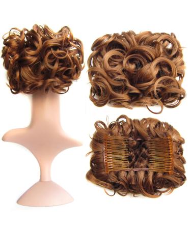 SWACC Short Messy Curly Dish Hair Bun Extension Easy Stretch hair Combs Clip in Ponytail Extension Scrunchie Chignon Tray Ponytail Hairpieces (Light Auburn-30#)