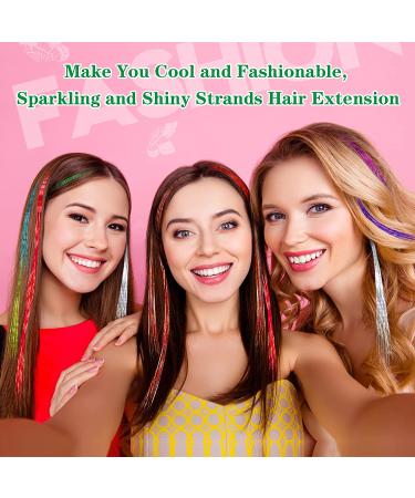 FEBSNOW 47 Tinsel Hair Extension Kit - 2400 Strands, 12 Mixed Colors - Glitter Hair Accessories for Women, Girls - Perfect for Christmas, New Year, Halloween, Cosplay Parties - Buy Online on GoSupps.com