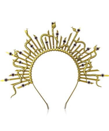 LaVenty Medusa Headpiece Medusa Crown Gold Snake Headband Medusa Costume Accessories Goddess Costume Women Halloween Christmas Party Costume Golden Diamonds