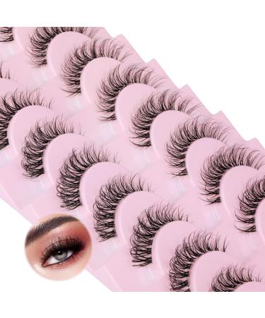 False Eyelashes Natural Cat Eye Lashes D Curl Strip Lashes Clear Band Wispy Faux Mink Lashes that Look Like Eyelash Extension by Focipeysa