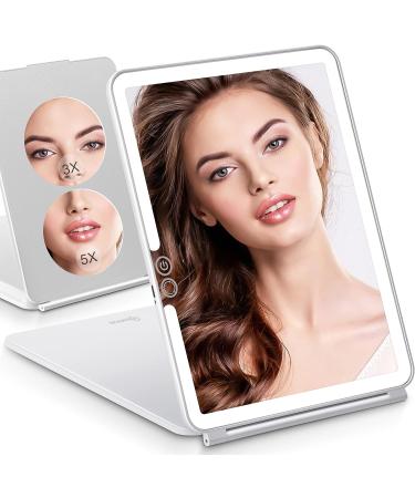 2023 Upgraded Travel Makeup Mirror with Lights and 3x 5x Magnifying, Portable, Touch Screen, USB Rechargeable - Large - Buy Online on GoSupps.com