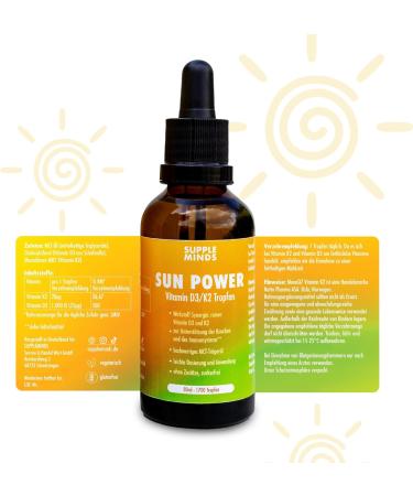  Suppleminds Vitamin D3 K2 Drops (50 ml) 1000 IU of vitamin D3 + 20 mcg of vitamin K2 MK7 in MCT oil vegetarian only - Buy Online on GoSupps.com