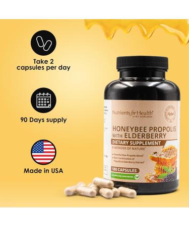Rawleigh Honeybee Propolis & Elderberry 180 Vegetarian Capsules - 1000mg Immunity & Allergy Support Supplement Natural Bioflavonoid Complex with Honey 3 Months Supply - Buy Online on GoSupps.com