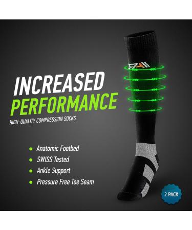 CFA V1 Quality Compression Socks for Men & Women - Ideal for Running Gym Cycling | Sustainable Danish Design - 2 Pairs Black/Gray - Buy Online on GoSupps.com