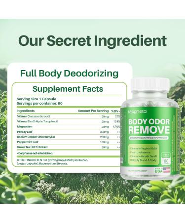 Body Deodorizing Supplement Natural Internal Odor Control Pills for Men & Women Chlorophyll Capsules for Skin Breath and Gut Health (60 Capsules) 60 Count (1 Bottles) - Buy Online on GoSupps.com