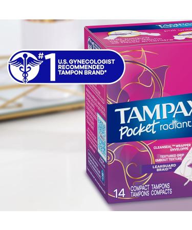 Tampax Radiant Pocket Tampons Plastic Applicator Regular Absorbency 14 Count - Buy Online on GoSupps.com