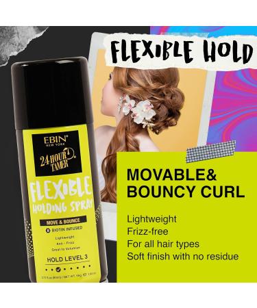 EBIN NEW YORK 24 Hour Tamer Flexible Holding Spray - Move & Bounce 1.94oz/ 80ml | Tames Frizz & Flyaway Gives High Shine & Volume All Day Hold 1.94 Fl Oz (Pack of 1) Flexible - Buy Online on GoSupps.com
