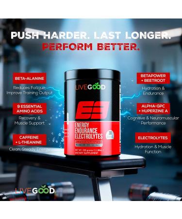 LIVEGOOD E3 Preworkout Powder with BCAA EAAs Electrolytes and Alpha-GPC for Energy Endurance Hydration and Nitric Oxide Support Natural Pre Workout for Men and Women (30 Servings) - Buy Online on GoSupps.com