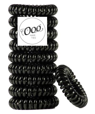 10 Pack Painless PATENTED OOO Hair Ties. Ponytail holder spiral coil traceless rubber bands. Best kids girls woman accessory all types of hair. Exercise work & everyday. LARGE SIZE (Black)