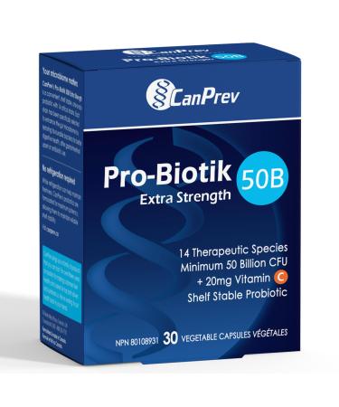 CanPrev Pro-Biotik 50B Extra Strength 30 V-Caps 30-Day Supply - 50 Billion CFU - Digestive Support Men & Women's Probiotic Supplement with 14 Strains Enhances Gut Balance Support Digestive Comfort 30 count (Pack of 1)