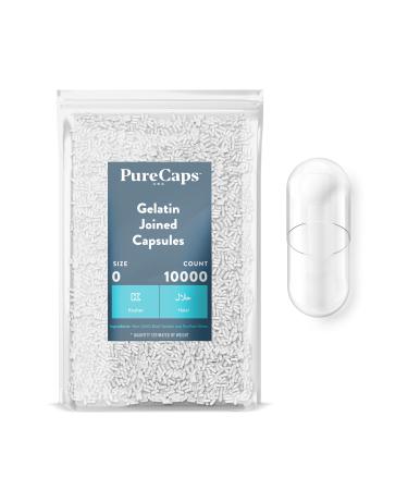 Purecaps USA - Size 0 Empty Clear Gelatin Pill Capsules - Fast Dissolving and Easily Digestible - Preservative Free with Natural Ingredients - (10 000 Joined Capsules) 10000