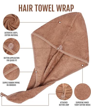 Bavin Luxury Quick Magic Hair Dryer Hat - 100% Cotton Water Absorbent Turban Cap with Loop & Button Closure - 62x23cm - Silver - Ideal for Fast Drying Hair - Buy Online on GoSupps.com