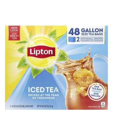 Lipton Gallon-Sized Iced Tea Bags Picked At The Peak of Freshness Unsweetened Can Help Support a Healthy Heart 48 Oz 48 Count, Standart 48 Count (Pack of 1) Black Iced Tea Bags