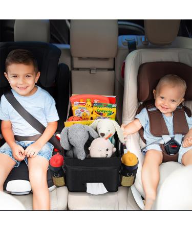Auto Organizer for Front & Back Seat - Foldable Car Organizer for Kids | Beverage Holders Toys Books & Snacks - Black - Buy Online on GoSupps.com