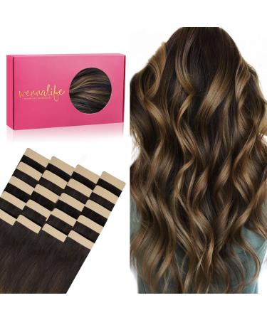 If -of -hearted tape extensions real hair 20PCs 40g 30cm 12 inch balayage dark brown to chestnut brown remy invisible tape extensions silky straight real hair extensions skin weft tape in 30cm #2/6/2 balayage dark brown to chestnut brown