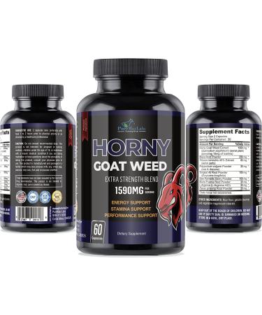 Horny Goat Weed Extra Strength with Maca, L-Arginine, Ginseng - 60 Capsules for Desire, Performance, Stamina, and Energy - Buy Online on GoSupps.com