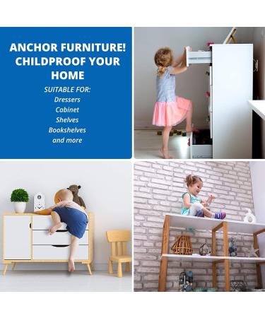 10 Pack Furniture Wall Anchor Straps for Baby Proofing | Heavy Duty Anti Tip Kit - Nylon 6T Material with Brackets - Buy Online on GoSupps.com