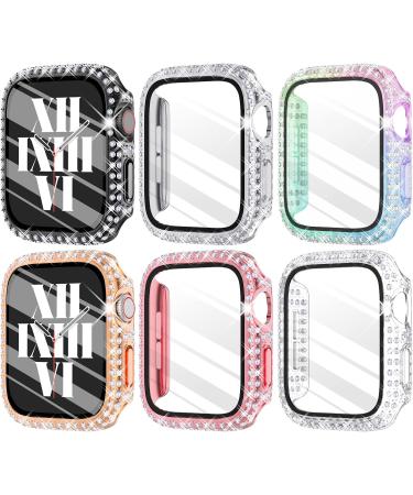 Fullife 6-Pack Crystal Diamond Bling Cases for Apple Watch 40mm | Protective Bumper with Tempered Glass Protector | Compatible with iWatch Series 6/5/4/SE | 6 Colors (Silver/RoseGold/Pink/Black/Iridescent/Clear) - Buy Online on GoSupps.com