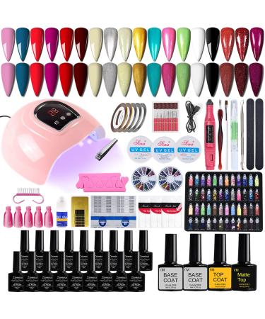 Gel Nail Polish Kit with UV Light Starter Kit Ziomizi 54w Gel Nail Lamp Kit with Nail Drill,18 Color Nail Polish Kit and Nail Art Accessories, At Home Gel Nail Kit set2