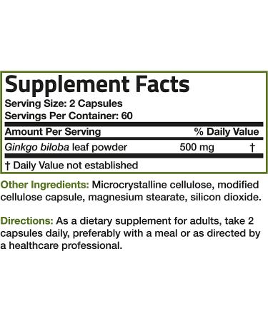 Bronson Ginkgo Biloba 500mg Extra Strength - 120 Vegetarian Capsules for Brain Function & Memory Support - Buy Online on GoSupps.com