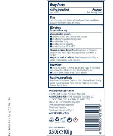 Wintergreen Joint Support Spray - 3.5 Fl Oz - Arnica Oil & Chondroitin - Relieve Arthritis Pain & Improve Joint Health - Buy Online on GoSupps.com