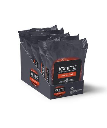 Ignite Mens Body Wet Wipes Extra Thick 8 x 8 Shower Wipes Revitalizing Scent 10 Count (Pack of 5) Revitalizing 5 Pack (50 Wipes)