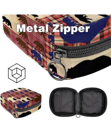 Portable Bear Scottish Pattern Menstrual Pad & Cup Storage Bag for Teens & Women - Zipper Pocket - Buy Online on GoSupps.com